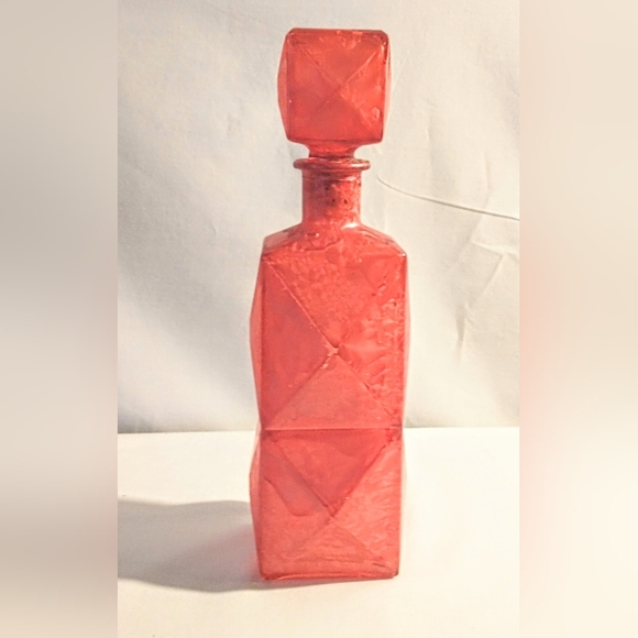 MCM Art Deco Glass Decanter w/ Square Stopper - Marbleized Red - Picture 6 of 9